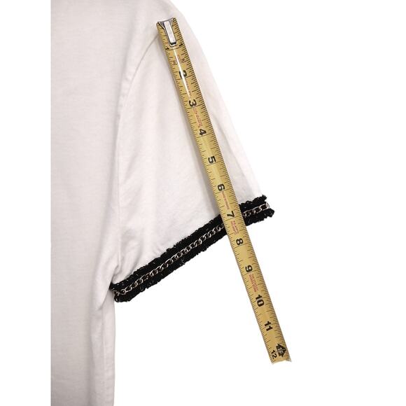 Zara T-SHIRT Dress Sz M White Have Strong Energy PARIS Designer Chain Black Trim - Picture 14 of 16